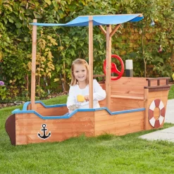 HOME DELUXE Sandkasten Schiffsoptik mit Bank MATSCHEKISTE - 160 x 78 cm