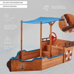 HOME DELUXE Sandkasten Schiffsoptik mit Bank MATSCHEKISTE - 160 x 78 cm