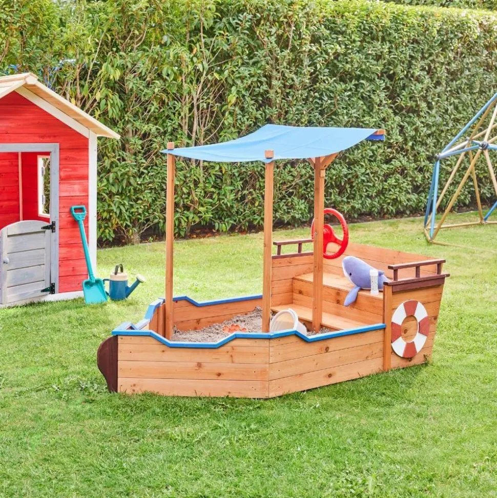 HOME DELUXE Sandkasten Schiffsoptik mit Bank MATSCHEKISTE - 160 x 78 cm