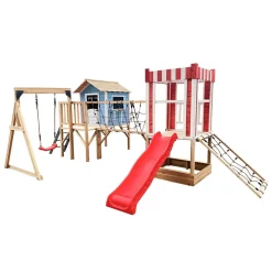 HOME DELUXE Spielpark inkl. Schaukel und Rutsche WUNDERLAND Rot - 555 x 340 cm
