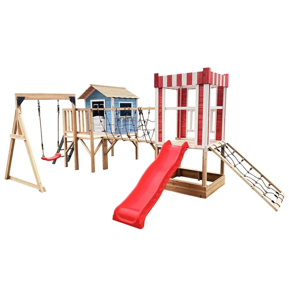 HOME DELUXE Spielpark inkl. Schaukel und Rutsche WUNDERLAND Rot - 555 x 340 cm
