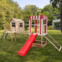 HOME DELUXE Spielpark inkl. Schaukel und Rutsche WUNDERLAND Rot - 555 x 340 cm