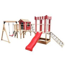 HOME DELUXE Spielpark inkl. Schaukel und Rutsche WUNDERLAND Rot - 555 x 340 cm