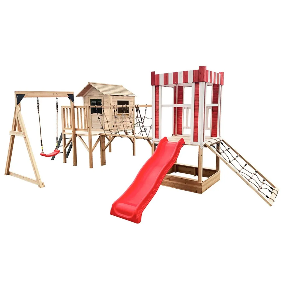 HOME DELUXE Spielpark inkl. Schaukel und Rutsche WUNDERLAND Rot - 555 x 340 cm
