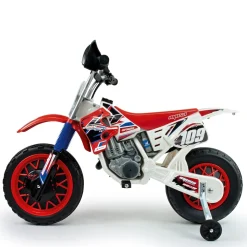INJUSA Scrambler Cross CR Elektromotorrad für Kinder ab 3 Jahren – 6V Elektro-Motorrad mit Gashebel am Lenker & Stützrädern - 5 km/h