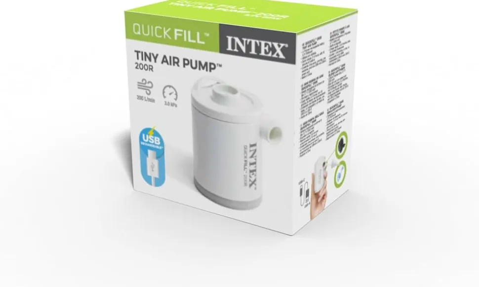 INTEX Akku Luftpumpe QuickFill USB200R kompakt wiederaufladbar Camping Zubehör