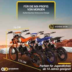 Jugend-Crossbike JC125, Benzin-Jugendmotorrad, 125 ccm, 17/14-Reifen, 4-Takt-Motor, 80 km/h, ab 14 J. (Orange)