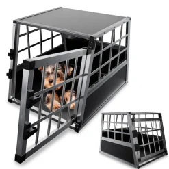 Juskys Alu Hundetransportbox M - 69×54×50 cm verschließbar & pflegeleicht - Hundebox für Hunde