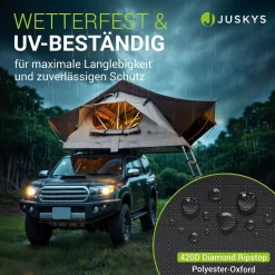 Juskys Autodachzelt Lago 120 x 210 cm - LED-Beleuchtung & Leiter - Schwarz / Grau
