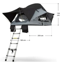 Juskys Autodachzelt Lago 120 x 210 cm - LED-Beleuchtung & Leiter - Schwarz / Grau