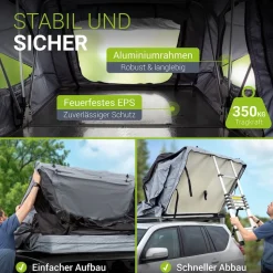 Juskys Autodachzelt Lago 120 x 210 cm - LED-Beleuchtung & Leiter - Schwarz / Grau