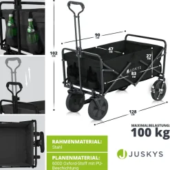 Juskys Bollerwagen 100 kg Tragkraft - Transportwagen faltbar - Einkaufen & Camping - Schwarz