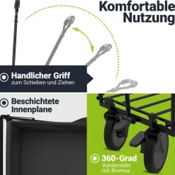 Juskys Bollerwagen 100 kg Tragkraft - Transportwagen faltbar - Einkaufen & Camping - Schwarz