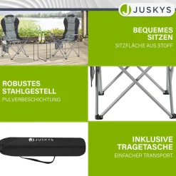 Juskys Campingstuhl Lido mit Getränkehalter & Tasche - Camping Klappstuhl gepolstert - Stuhl Grau