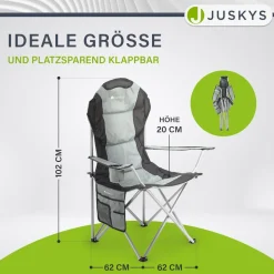 Juskys Campingstuhl Lido mit Getränkehalter & Tasche - Camping Klappstuhl gepolstert - Stuhl Grau