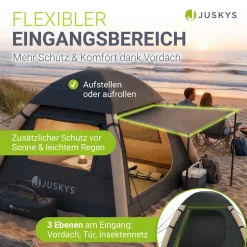 JUSKYS® Campingzelt EasyFlow M - Dunkelgrau/Khaki, aufblasbares Zelt mit Luftpumpe und Zubehör, inkl. LED-Lampe