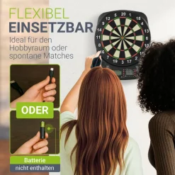 Juskys Elektronische Dartscheibe mit 32 Spielen für bis zu 8 Spieler, LCD-Display & 18 Darts