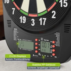Juskys Elektronische Dartscheibe mit 32 Spielen für bis zu 8 Spieler, LCD-Display & 18 Darts