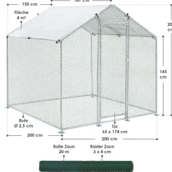 Juskys Freilaufgehege 2x2x2m aus Metall - Freigehege begehbar mit 4 m² Lauffläche, Tür & Riegel