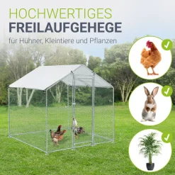 Juskys Freilaufgehege 2x2x2m aus Metall - Freigehege begehbar mit 4 m² Lauffläche, Tür & Riegel