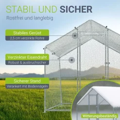 Juskys Freilaufgehege 2x2x2m aus Metall - Freigehege begehbar mit 4 m² Lauffläche, Tür & Riegel