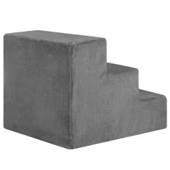 Juskys Haustiertreppe Timmy 36 cm, 3 Stufen Plüsch Grau waschbar– Hundetreppe für Bett, Sofa, Auto