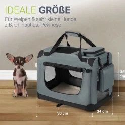 Juskys Hundetransportbox Lassie S (grau) faltbar mit Decke - 34x50x36 cm Hundetasche Hundebox
