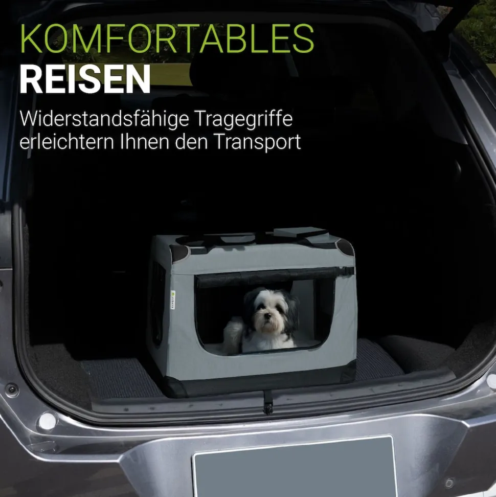 Juskys Hundetransportbox Lassie S (grau) faltbar mit Decke - 34x50x36 cm Hundetasche Hundebox
