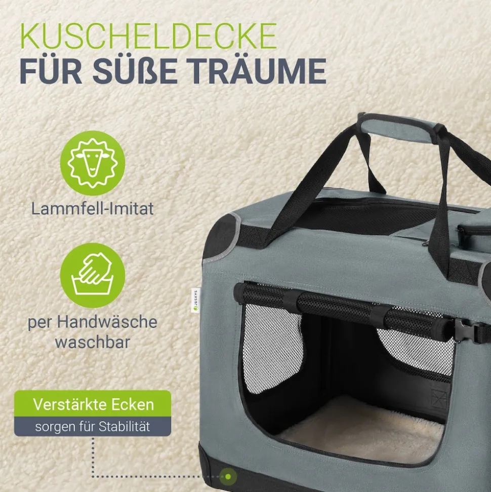 Juskys Hundetransportbox Lassie S (grau) faltbar mit Decke - 34x50x36 cm Hundetasche Hundebox