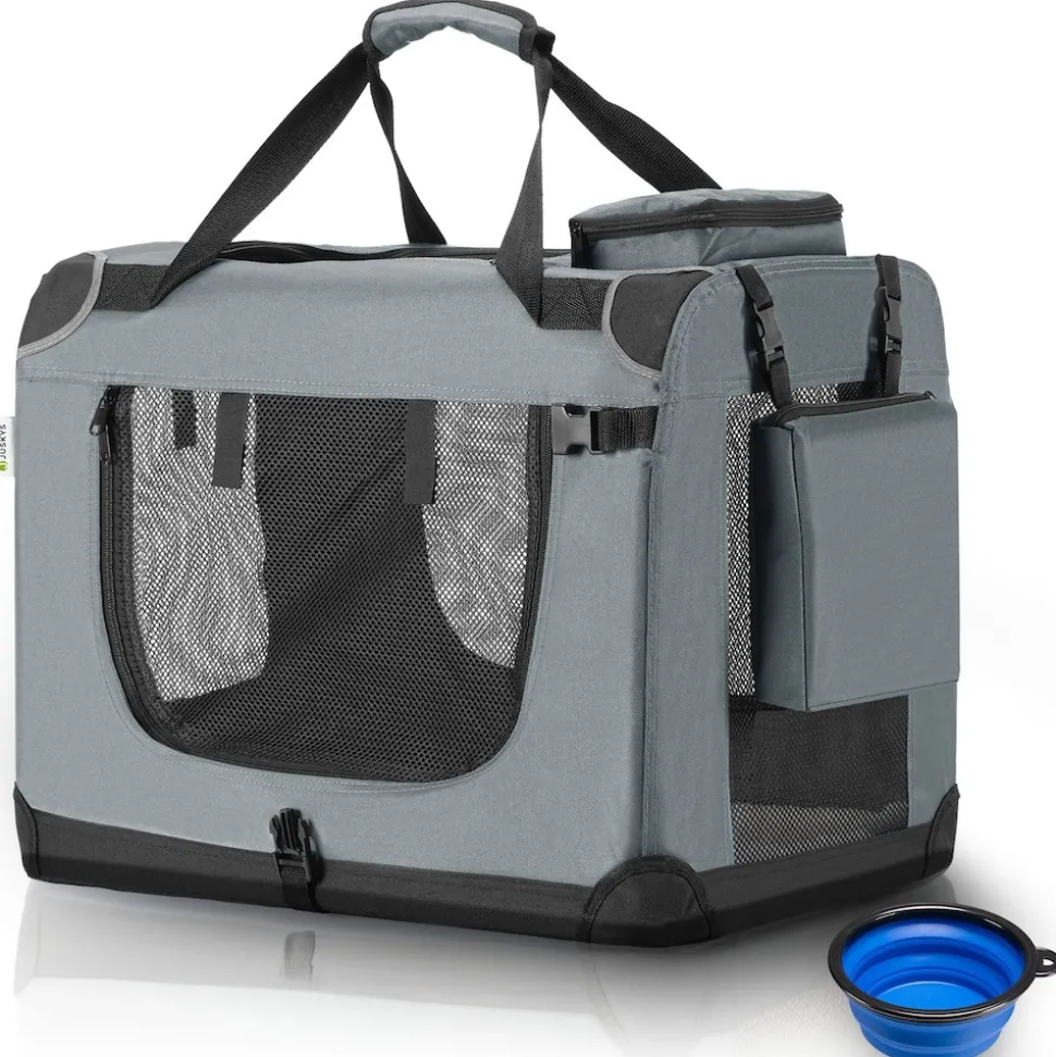 Juskys Hundetransportbox Lassie S (grau) faltbar mit Decke - 34x50x36 cm Hundetasche Hundebox