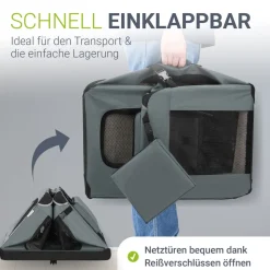 Juskys Hundetransportbox Lassie S (grau) faltbar mit Decke - 34x50x36 cm Hundetasche Hundebox