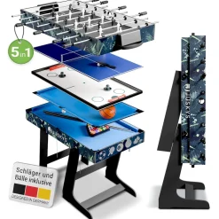 Juskys 5 in1 Spieltisch Ballzauber - klappbar mit Tischtennis, Kicker, Billard, Hockey & Basketball