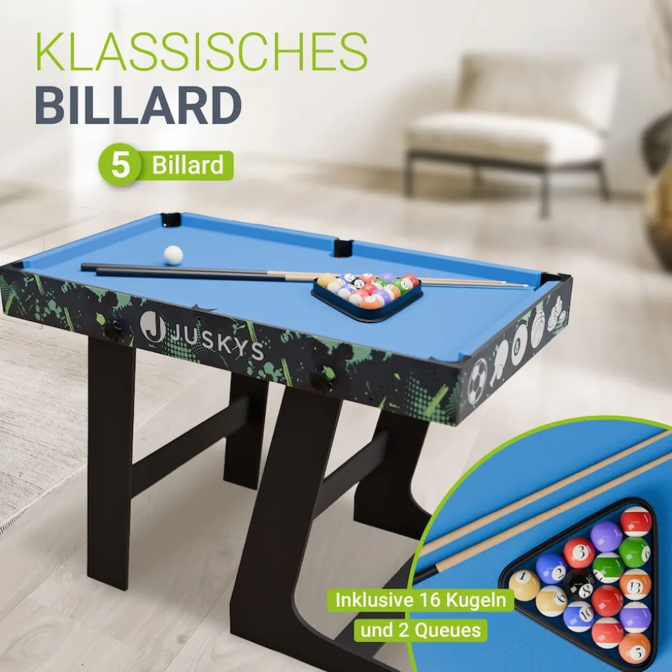 Juskys 5 in1 Spieltisch Ballzauber - klappbar mit Tischtennis, Kicker, Billard, Hockey & Basketball