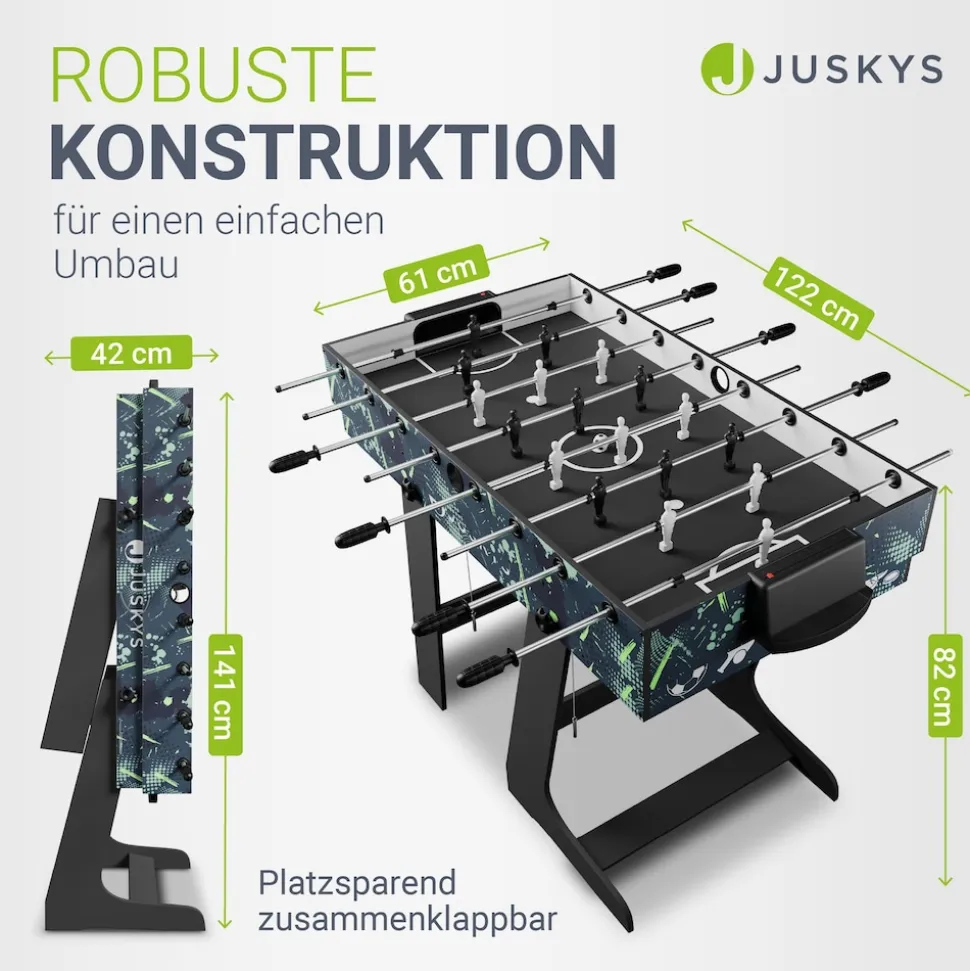 Juskys 5 in1 Spieltisch Ballzauber - klappbar mit Tischtennis, Kicker, Billard, Hockey & Basketball