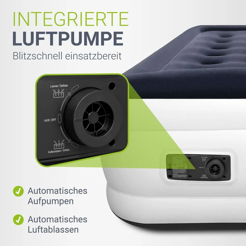 Juskys Luftmatratze Sapri L in Blau-Weiß - 2 Personen Luftbett selbstaufblasend - integrierter Pumpe