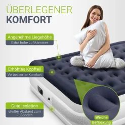 Juskys Luftmatratze Sapri L in Blau-Weiß - 2 Personen Luftbett selbstaufblasend - integrierter Pumpe