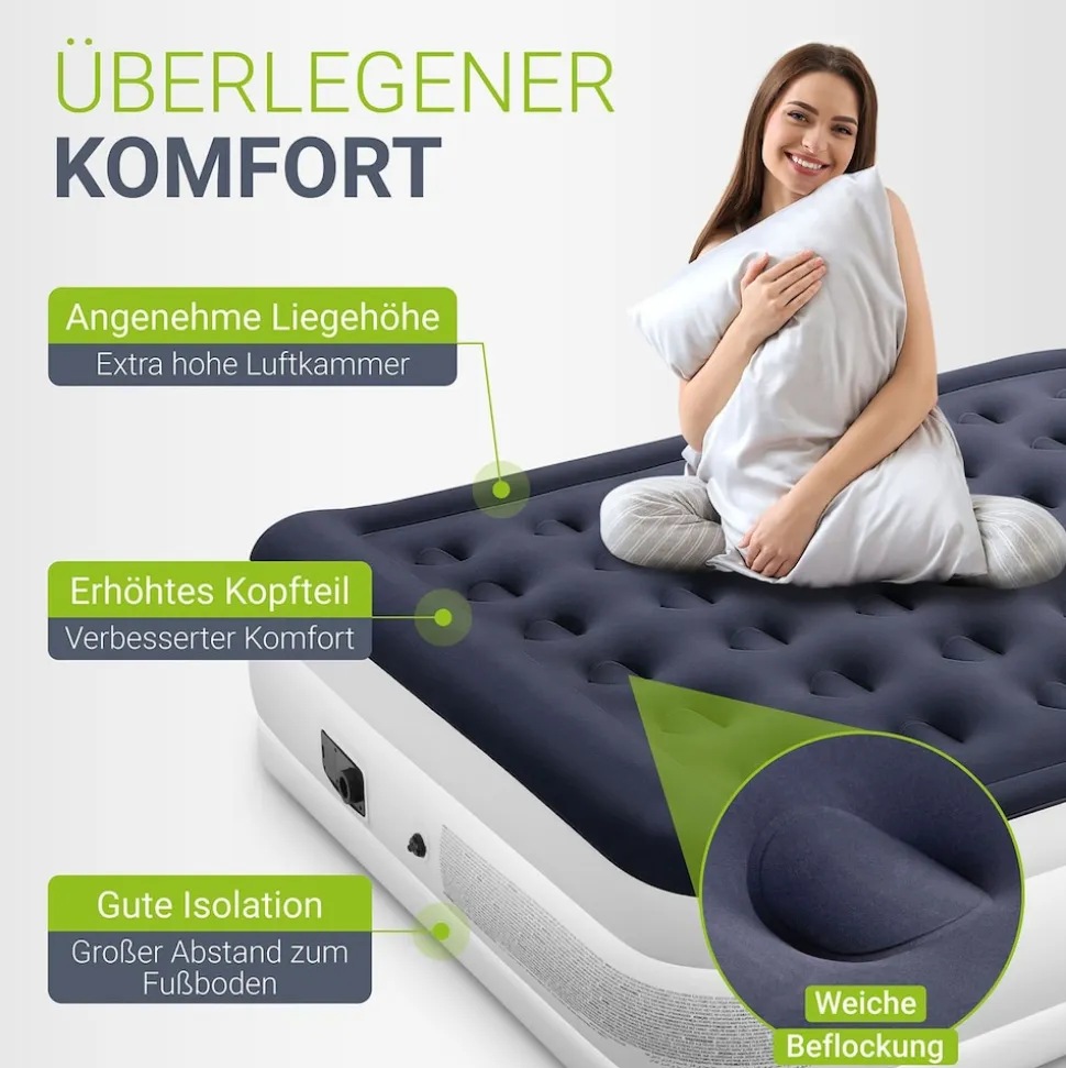 Juskys Luftmatratze Sapri L in Blau-Weiß - 2 Personen Luftbett selbstaufblasend - integrierter Pumpe