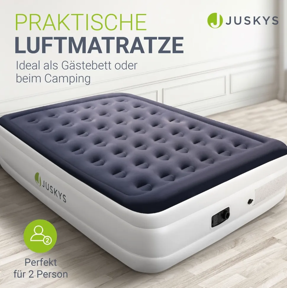 Juskys Luftmatratze Sapri L in Blau-Weiß - 2 Personen Luftbett selbstaufblasend - integrierter Pumpe