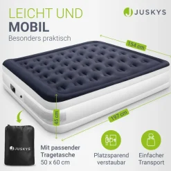 Juskys Luftmatratze Sapri L in Blau-Weiß - 2 Personen Luftbett selbstaufblasend - integrierter Pumpe