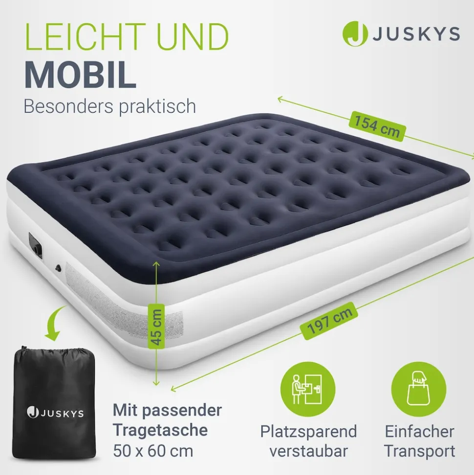 Juskys Luftmatratze Sapri L in Blau-Weiß - 2 Personen Luftbett selbstaufblasend - integrierter Pumpe