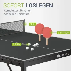 Juskys Mini Tischtennisplatte Flexi mit Zubehör - Tisch klappbar - Indoor Tischtennis für Zuhause - Schwarz