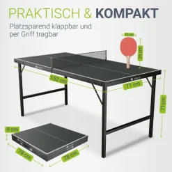 Juskys Mini Tischtennisplatte Flexi mit Zubehör - Tisch klappbar - Indoor Tischtennis für Zuhause - Schwarz