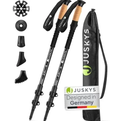 Juskys Nordic Walking Stöcke - Alu Teleskop Wanderstöcke, leicht, ausziehbar, Tasche - Schwarz