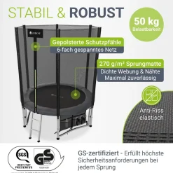 Juskys Trampolin JumpMaster S Ø 183 cm – Gartentrampolin mit Netz, Leiter & Bodenankern