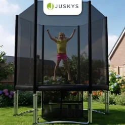 Juskys Trampolin JumpMaster S Ø 183 cm – Gartentrampolin mit Netz, Leiter & Bodenankern
