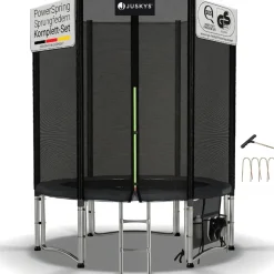Juskys Trampolin JumpMaster S Ø 183 cm – Gartentrampolin mit Netz, Leiter & Bodenankern