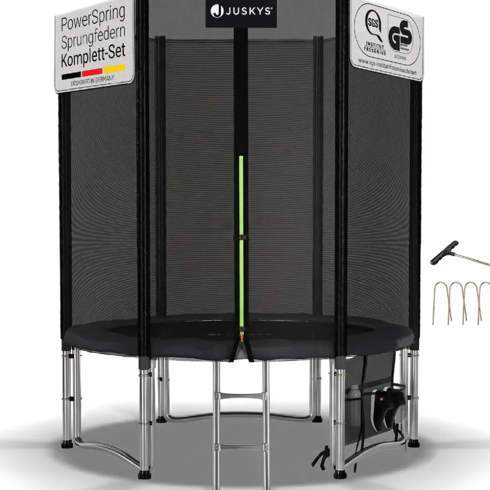 Juskys Trampolin JumpMaster S Ø 183 cm – Gartentrampolin mit Netz, Leiter & Bodenankern
