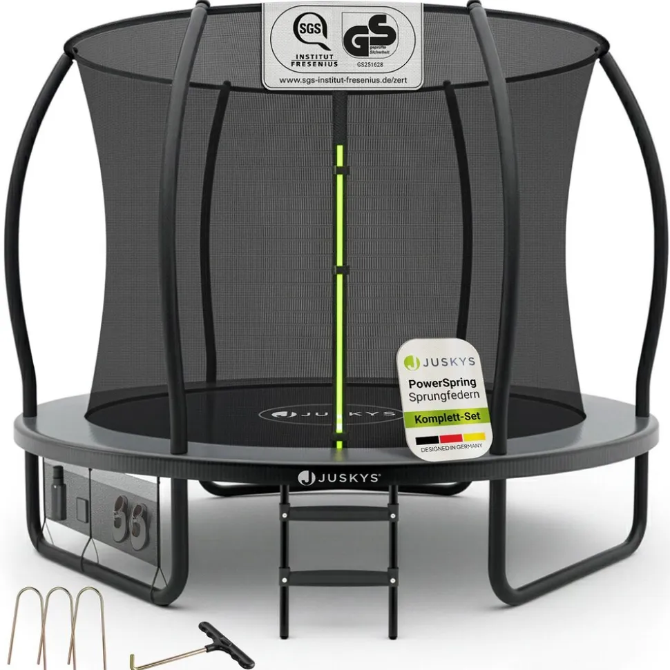Juskys Trampolin SkyBounce S Ø 228 cm – Gartentrampolin mit PowerSpring Sprungfedern & Leiter