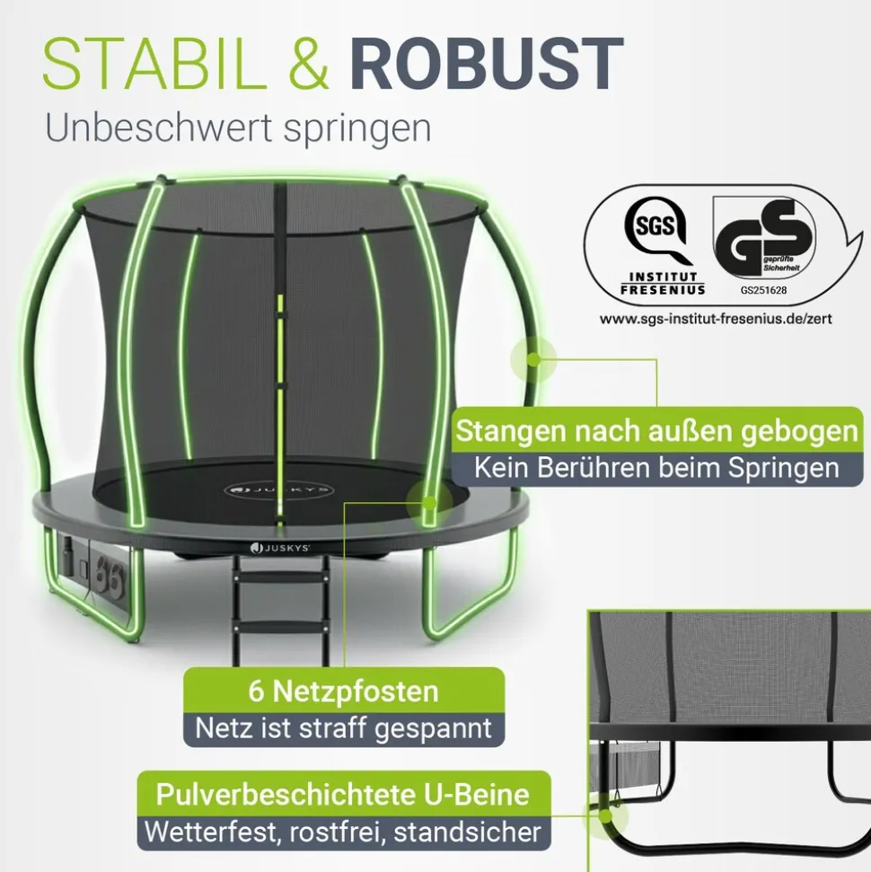 Juskys Trampolin SkyBounce S Ø 228 cm – Gartentrampolin mit PowerSpring Sprungfedern & Leiter