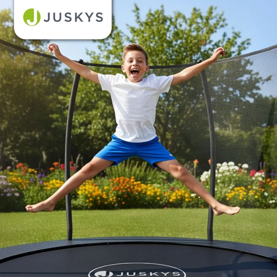 Juskys Trampolin SkyBounce S Ø 228 cm – Gartentrampolin mit PowerSpring Sprungfedern & Leiter